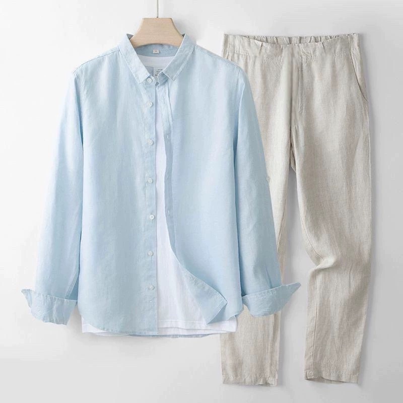 Linen Shirt Breathable - Herren Baumwoll-Leinen Langarmhemd – Lässiger Stil