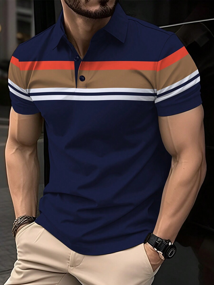 Polo Shirt Pique - Calvornis Herren Colorblock Kurzarm-Polohemd für den