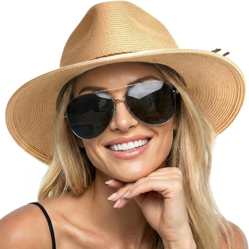 Bucket Hat Straw - 1 Stück Sommer Stroh Strand Sonnenhut